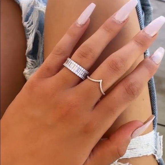 Sterling Silver baguette Eternity Wedding Band - Picture 9 of 16